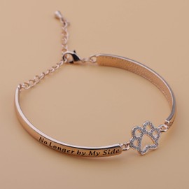 BEKECH Dog Memorial Bracelet No Longer by My Side But Forever in My Heart Crystal Paw Print Bracelet Loss of Pet Jewelry Memorial Gift for Women (Rose Gold)