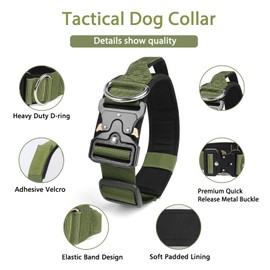 Ledeak Tactical Dog Collar, Padded Adjustable Polypropylene Soft Dog Collars, Heavy Duty Breathable Strong Training Dog Collar with Handle and Heavy Duty Metal Buckle (Army Green, XL)