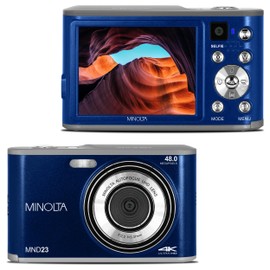 Minolta 48MP Digital Camera – 4K Ultra HD Video, Rear Selfie Lens, 2.8-inch LCD Screen, 16X Digital Zoom, Slow Motion, Autofocus, Time Lapse, Color Filters, Scene Modes, 32GB Card (Blue)