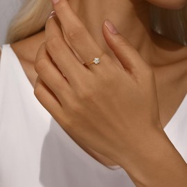 Kokoma Little Flower Ring for Women 925 Sterling Silver Cubic Zirconia Floral Link Chain Statement Ring Promise Engagement Rings Adjustable Finger Band