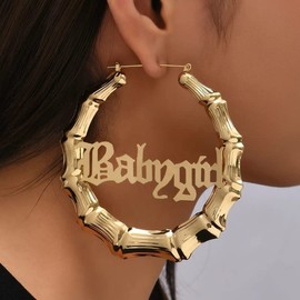 Gold Silver Plated Big Bamboo Hoop Earrings for Women Hip-Pop Style Party Jewelry (B:gold babygirl earring)