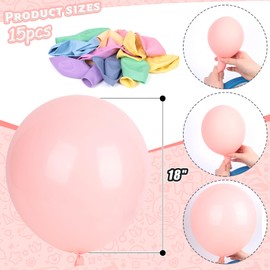 LovesTown 15PCS Pastel Balloons 18inch, Colored Latex Balloons Garland Arch Matt Balloons for Birthday Wedding Engagement Graduation Anniversary Party Decor
