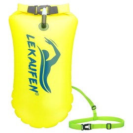 LeKaufen Swim Buoy for Open Water, 20L Swim Safety Float Waterproof Dry Bag for Swimmers Triathletes Kayakers Snorkelers, Swimming Pull Buoy for Safer Swim Training (Light Yellow)