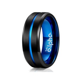 Truly Alpha - Alianzas de boda de tungsteno para él, 8 mm, línea de ranura central cepillada, anillos de boda de tungsteno para hombre, bordes biselados, anillos de boda de tungsteno para hombre,