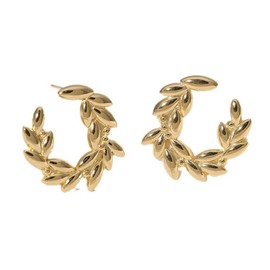 Leaf Wreath Hoop Earrings for Women Stainless Steel Autumn Fall Leaves Wreaths Stud Earrings Vintage Wheat Leaf Huggie Hoops Earrings (Gold)