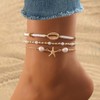 FloralGrace 3 Piece Shell Anklets Beaded Shell Anklets for Women,Shell