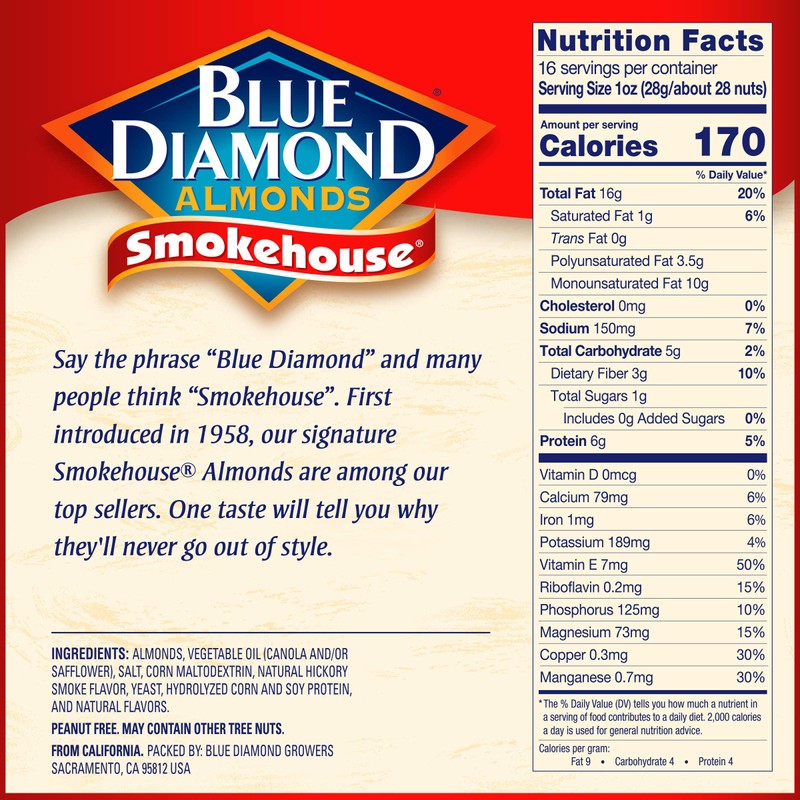 Blue Diamond Almonds Gluten Free Smokehouse Flavored Snack Nuts, 16