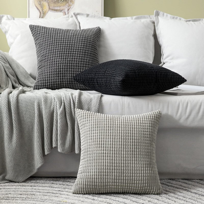 MIULEE Set of 2 Decorative Corduroy Grey Cushion Covers 18x18