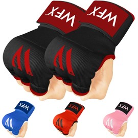 WFX Kids Junior Boxing Hand Wraps Inner Gloves Gel Padded Protection Gloves Pair Combat Sports for Young Fighters (Black/Red, Kids/Junior)
