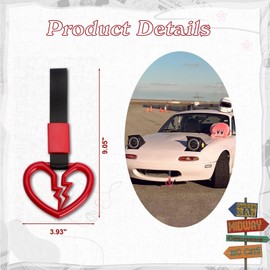 Xotic Tech 2 Pieces JDM Broken Heart Shaped Tsurikawa Car Handle Straps Rear Bumper Warning Ring Subway Train Bus Handle Drift Charm for Cars, SUV Interior Exterior Decoration (Red)