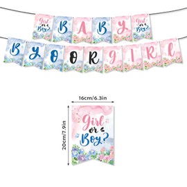 Gender Reveal Banner Decorations, Celebrating Decoration Set with Hanging Flag and Vortex Decor, Party Dressing for Baby Shower Birthday Christmas, 15 Flags and 6 Hanging Vortex Decoration