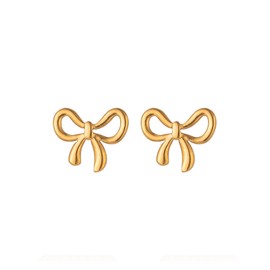 Gold Titanium Bow Stud Earrings for Women Her,1Pair Simple Cute Small Bowknot Earrings,Dainty Tiny Metal Ribbon Bow Earrings Jewelry Gift (Gold)