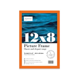Almost Frameless 12x8 Orange Picture Frame 12"x8"(30.5x20.3cm) Poster, Photo, Artwork, or Print. Thin Edge Slim Frame Portrait and Landscape Display with Wall Hooks