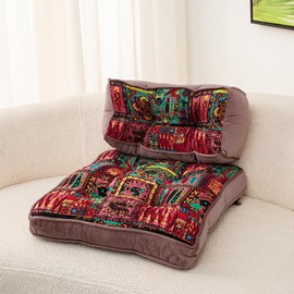 vctops Boho Velvet Chair Seat Cushions for Kitchen Dining Room Chairs Printed Chair Pad with Ties Soft and Comfortable Square Chair Cushion (Red,16"x16")