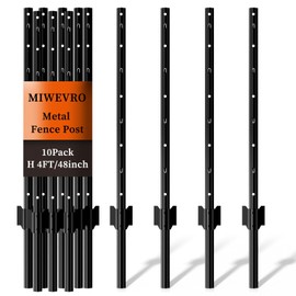 10 Pack Garden Fence Post, 4 Feet Heavy Duty Metal U-Post for Wire Fence, No Dig Garden Fence Stakes for Temporary Fencing, Electric Fence Wire, Corner Anchor, and More-Black