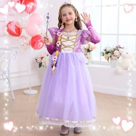 Snyemio Rapunzel Costume Girls Princess Dress Purple Children with Accessories for Carnival Fancy Dress 104-110 (Label 100)