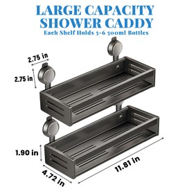 BREIS Shower Caddy, 2 Pack Bathroom Shelves, Suction Cup Bathroom Organizers and Storage, No Drill Shower Shelf for Kitchen & RV Storage, Home Decor Accessories, Apartment Essentials (Gray)