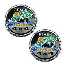 Beach Badge Rated Car Emblem, 4 x 4 3D Metal Car Badge Decals Stickers Round Emblem Decals, Car Exterior Emblems Badge Compatible with Jeep Wrangler Vehicles Trucks SUV RV (Beach RATED/2PCS)