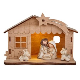 Trinity Church Supply Unfinished Wooden Light Up Nativity Scene, Simple Rustic Christmas Home Decor, Batteries Not Included, 6 Inches
