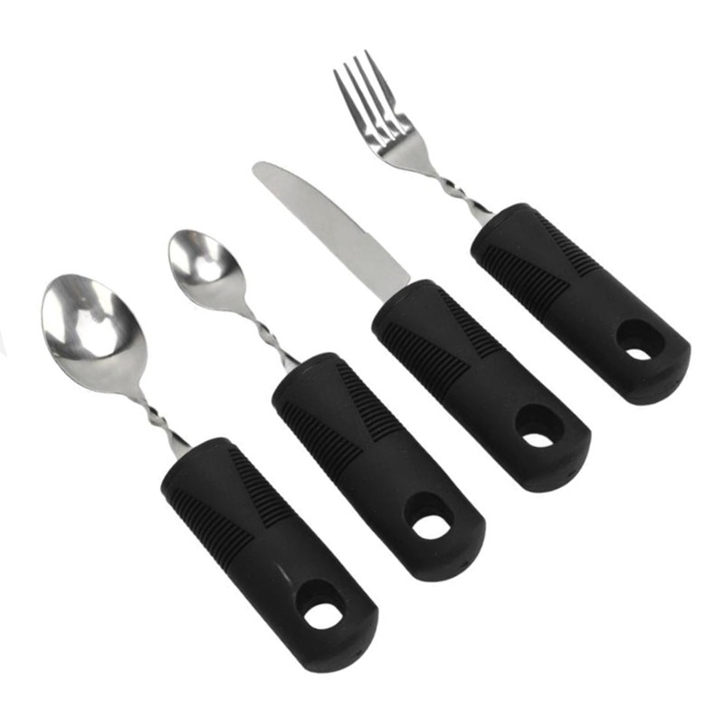 4pcs Elderly Adaptive Cutlery Set Eat Independently Easy Grip Handles