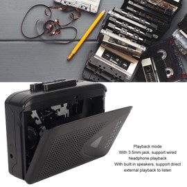 Portable Cassette Player, Tape Player Captures MP3 Audio Music Via USB, Supports FM AM Radio Stereo Personal Cassette Player with 3.5mm Earphone Jack (Black)