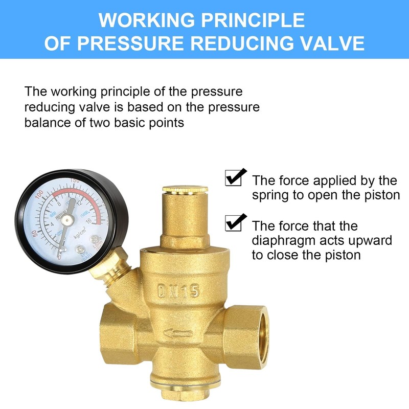 Water Pressure Regulator 1/2 inch with Gauge, Made of 100%