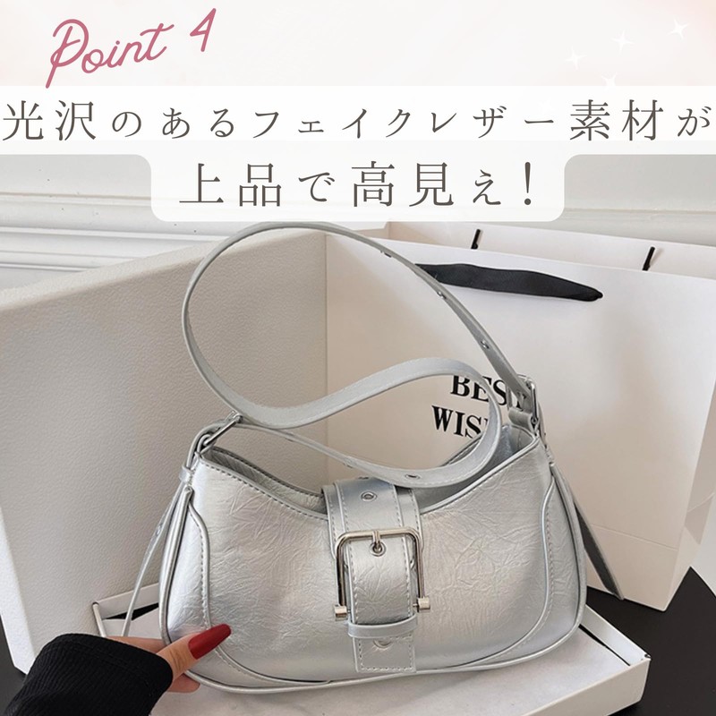 HARGIO Half-Moon Shoulder Bag, Hobo Bag, Silver Bag, Women's Round