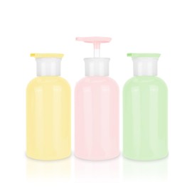 Mulaibdin Pack of 3 Shampoo Bottles for Filling, Pump Dispenser Shampoo, Shower Gel Dispenser, Shower Gel Dispenser Bottle with Labels, Soap Dispenser Bathroom Plastic, 300 ml Pump Bottle
