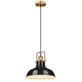 Zeyu Modern Industrial Pendant Light, 11-Inch Single Metal Pendant Lamp for Kitchen Dining Room, Black and Gold Finish, 016-1 BK+BG