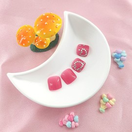 Valentine's Day Press on Toenails Square Toe Nail Glue on with Heart Rhinestones Design Fake Toenails Rose Red Full Cover Toe Nail Press ons Glossy Acrylic Valentines Toenail Stickers for Girls 24Pcs