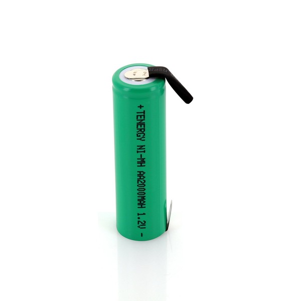Tenergy AA 2000mAh NiMH Rechargeable Battery Flat Top with Tabs for Shavers, Trimmers, Razors, and More