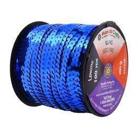 Mandala Craft 6mm Flat Sequin Strip Royal Blue Sequins on a Roll - Royal Blue Sequin Trim by The Yard - 100 Yds String Metallic Sequin Strand for Crafts Sequin Fringe Sewing