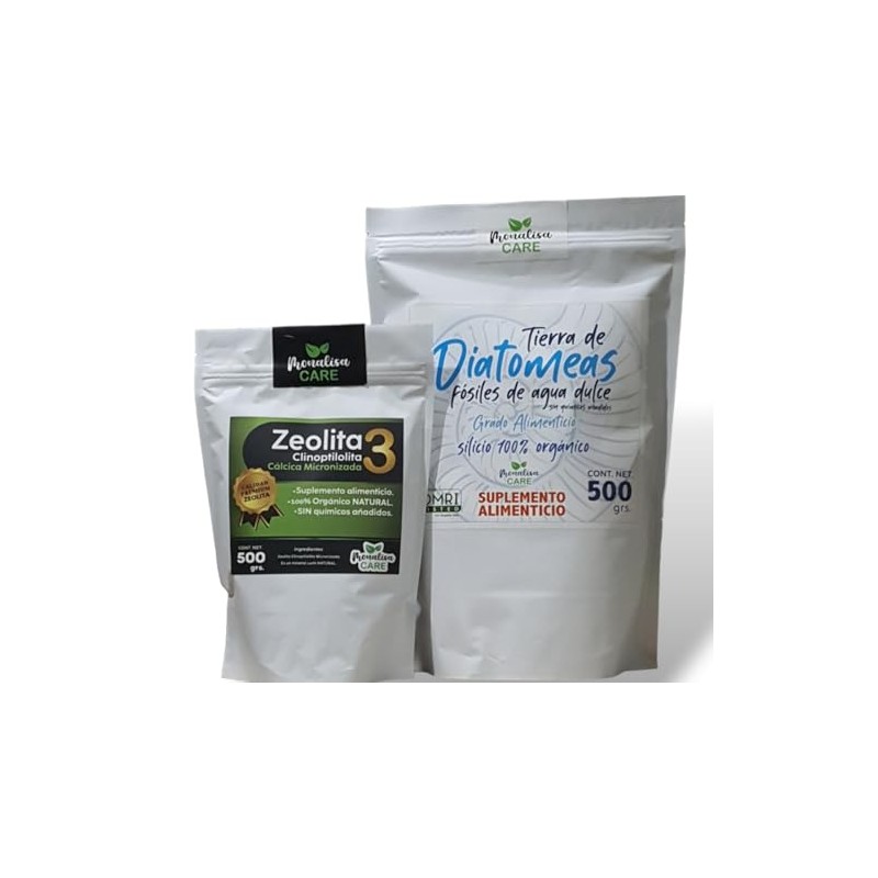 Zeolita Clinoptilolita Organica Micronizada 500 grs + Diatomeas 500grs Calidad