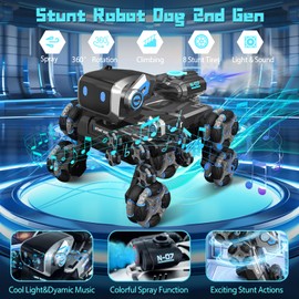 Robot Dog Toy for Kids,2.4Ghz Remote Control Dog Stunt Robot Dog 2nd Gen Remote Control Cars Stunt Rc Cars with Light & Sound Toys Christmas Birthday Gifts for 6 7 8 9 10 11 12 Year Old Boys(gray)
