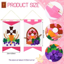 Smoothnovelty 6 Sets First Communion Banner Kit for Girls, 9 x 12 Inch Felt 1st Holy Communion Banner DIY Gate Cross Grape Craft Catholic Christian Church Sunday School Pew Decoration