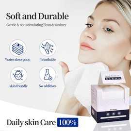 PUPUPE Disposable Face Towels, Viscose Biodegradable Large Dry Wipes, Super Soft & Thick Face Clean Towels, Daily Facial Tissues for Sensitive Skin, Makeup Removing,Facial Cleansing,Nursing,Travel (50 Count)