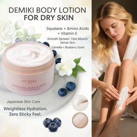 DEMIKI Body Lotion Moisturizer Skin Care with Squalane, Amino Acids & Vitamin E - Japanese Body Lotion for Women, Beauty & Personal Care Body Cream, Perfume Moisturizer Skincare for Dry Skin 7.12fl.oz