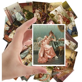 Large Stickers (24 pscs 2.5"x3.5" Each) Victorian Lady in Silk Night Dress Antique Museum Painting Art by Charles Soulacroix Retro Poster Reprint