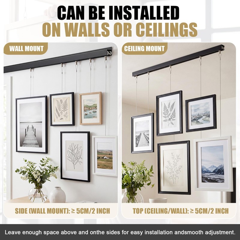 2 Rails 40" Picture Rail Hanging System with Roller Slider