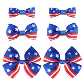 6pcs July 4th Hair Bow Clips,Patriotic Red White Blue Ribbon Hair Pins Alligator Barrettes for Toddler Baby Teen Girls Kids Independence Day Back School Outfits Accessory Gift