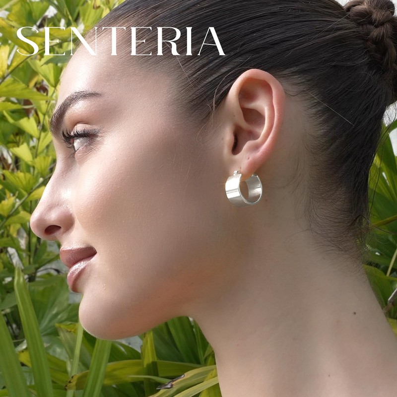 Senteria 925 Sterling Silver Hoop Earring Hypoallergenic Silver Chunky Hoop