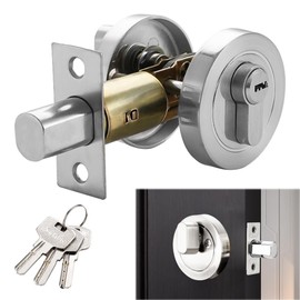 HIULLEN Single Cylinder Deadbolt, Round Deadbolt Lock with Keys, Zinc Alloy Door Locks, Invisible Modern Door Locks for 35-50mm Front Door, Entrance Door, Passage Door, Bedroom Door (Silver)
