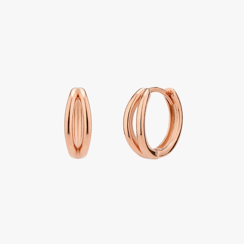 Gold&Deer 14K Goldfield Half Two Line One-Touch Earrings White Gold