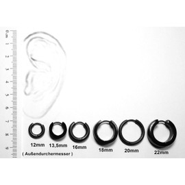 Kikuchi Ohrringe Titan Stäbchen Edelstahl Klapp Creolen Damen Herren Matt Schwarz Ø 12-18 mm 7 Größen (Ø 13 mm / 6 mm)