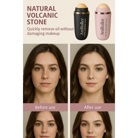 AniRoller Reusable Face Oil Absorbing Roller – Volcanic Stone Skincare Tool for Oily Skin, Shine Control & Matte Finish – Compact and Travel-Friendly (Black)