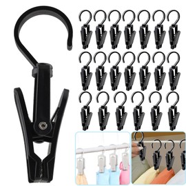 Vinbee 20 PCS Laundry Hooks with Clips Super Strong Plastic Home Travel Swivel Hanging Hanger Closet Organizer Clamps Socks Boot Bras Towels for Bathroom Wardrobe Kitchen Office - 4.3 Inches (Black)