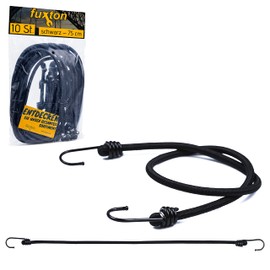 fuxton Set of 10 elastic straps with hooks on both sides, 75 cm, black (lashing strap, expander, luggage straps, rubber band) for pannier rack, bicycle, car, tent