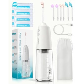 Sistema de riego nasal, tanque de 10.1 fl oz con 6 boquillas y 40 paquetes de sal, máquina de enjuague nasal eléctrica inalámbrica para alivio de seno