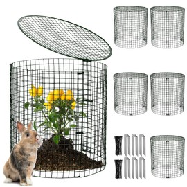 Hiboom 6 Set Garden Plant Protectors from Animals with Stakes, Metal Mesh and Detachable Covers Wire Plant Cage for Keeping Bunny Animals Out, Chicken Wire Cover Garden Protection (15.7x13)