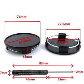 CLKE Set of 4 75 mm Hub Caps, Wheel Hub Caps for Car, Wheel Hub Caps, ABS Wheel Hub Cover 75 mm, Wheel Caps Black